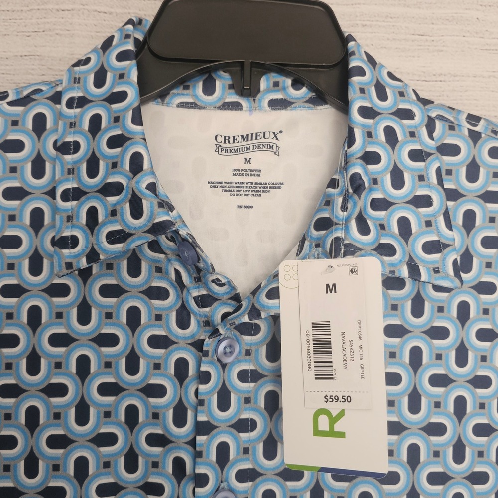 Cremieux Kooltex M Short Sleeve Button Down Shirt Geo Blue Gray White NWT 1292